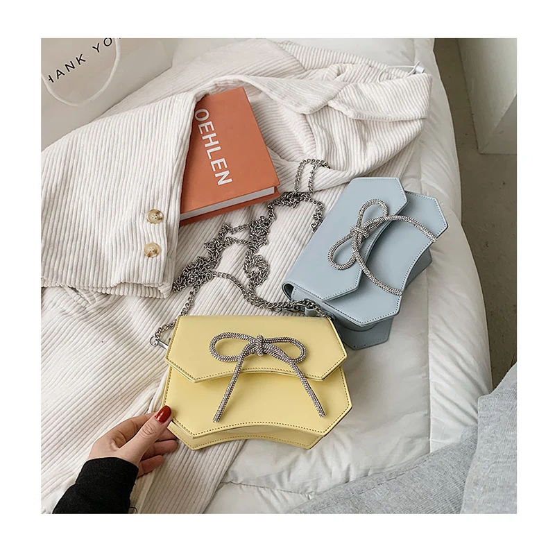 

Elegant Chain Diamond Bow Solid Color Crossbody Bags For Women 2021 Fashion Small Shoulder Bag Female Handbags And Purses