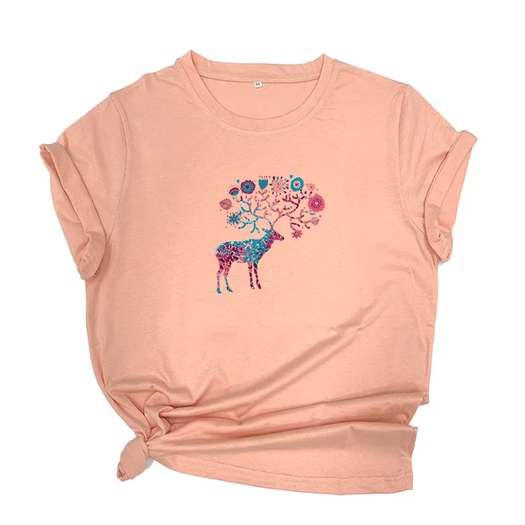 

Summer Women T Shirt Graphic Heifer Cattle Flower Printed Shirt Tops Lady Clothes T-Shirt Womens Clothing Tee Female