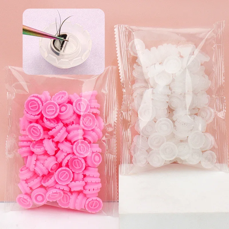 100pcs Disposable Eyelash Glue Cup Rings Holder Grafting Eyelashes Container Blossom Eyelash Extension Tattoo Pigment Stand Tool