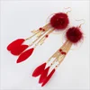 Fashion bohemian exaggerated circle hair ball feather tassel earrings ear jewelry wholesale