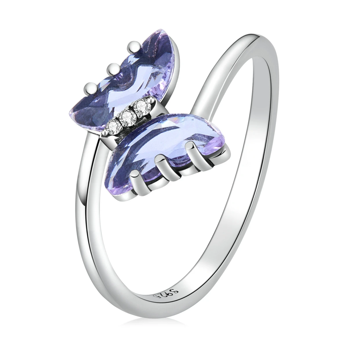 

Exquisite Butterfly Ring Women Fashion Wear Purple Glass Ring Jewelry SCR797, Silver