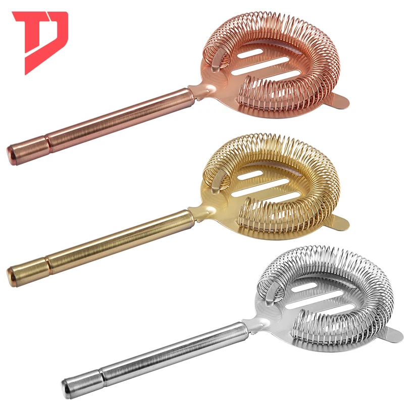 4-Prong Hawthorn Cocktail Stainless Steel Filter Copper-Plated with Handle Bar Durable Metal Manufacturing