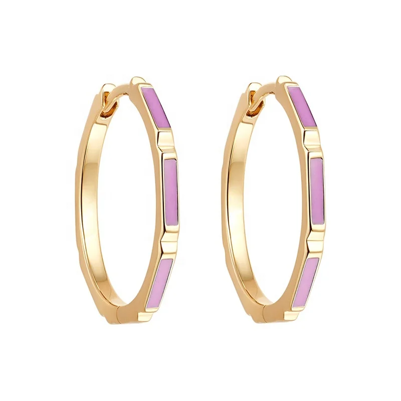 

Milskye fashion jewelry set 925 silver gold plated enamel huggie hoop earings