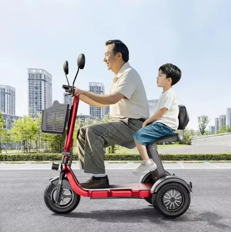 1000W 48V Lithium Battery 3-Speed Parent Child Electric Tricycle Folding 2 Seats Family Elderly Woman 3 Wheels Mobility Scooter