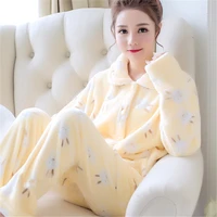 

Autumn Winter Women Pyjamas Sets Pajamas Sleepwear Suit Thick Warm Flannel Nightgown Female Casual Pyjamas