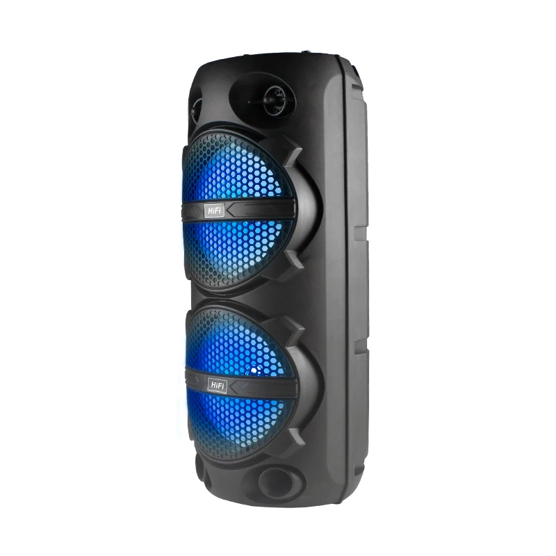 

Double 6.5 Inch portable speaker with Microphone karaoke blue tooth colorful light function outdoor speaker