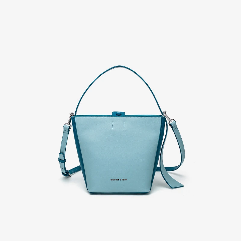 

2021 New Design Handbags Crossbody Leather PU Bucket Bag, Peacock blue/yellow