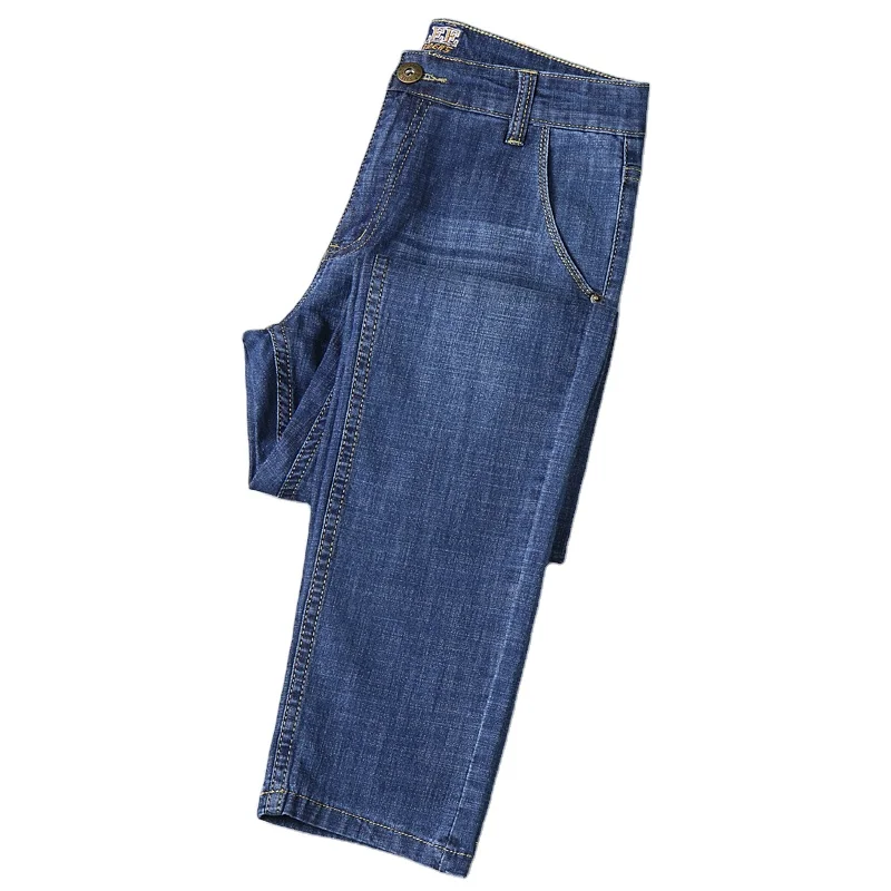 

Spring and summer thin blue straight regular-fit stretch slim high-end jeans for men