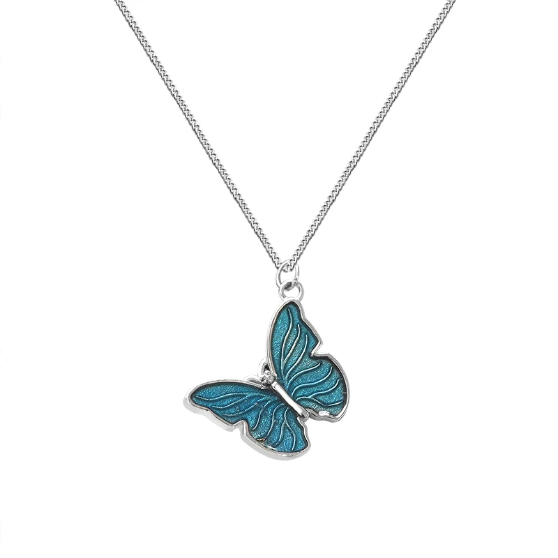 

Trendy Fashion Butterfly Blue Pendant Jewelry 925 Sterling Silver White Gold Plated Butterfly Necklace