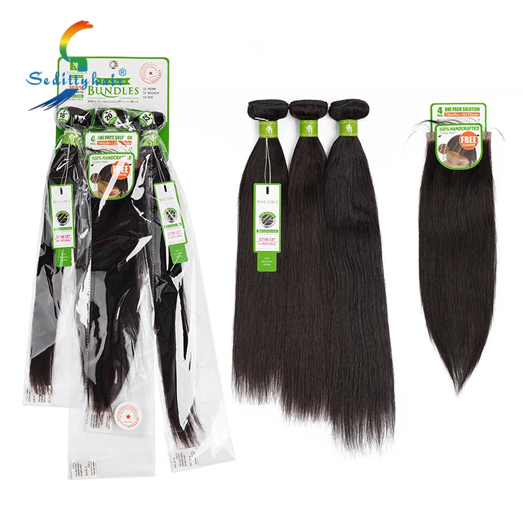 

Sedittyhair 3+1 Brazilian 100% human Hair Bundles with closure, Natural color weave wig