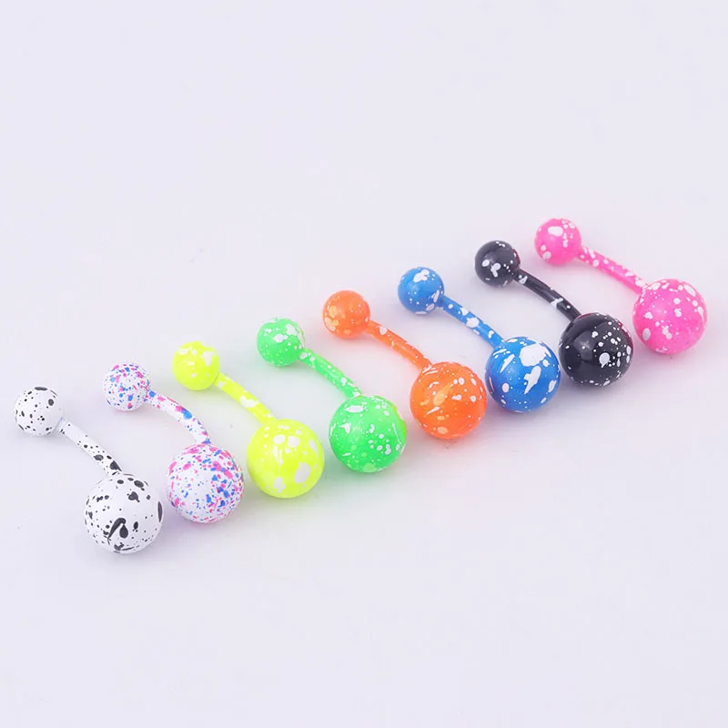 

2021 Sailing Piercing Jewelry 316L Stainless Steel Rainbow Paint Belly Rings Rainbow Paint Barbell Pearl Navel Belly Button Ring