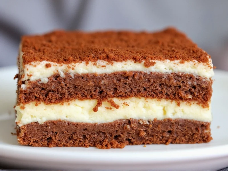 Homemade tiramisu cross-section showing perfect layers