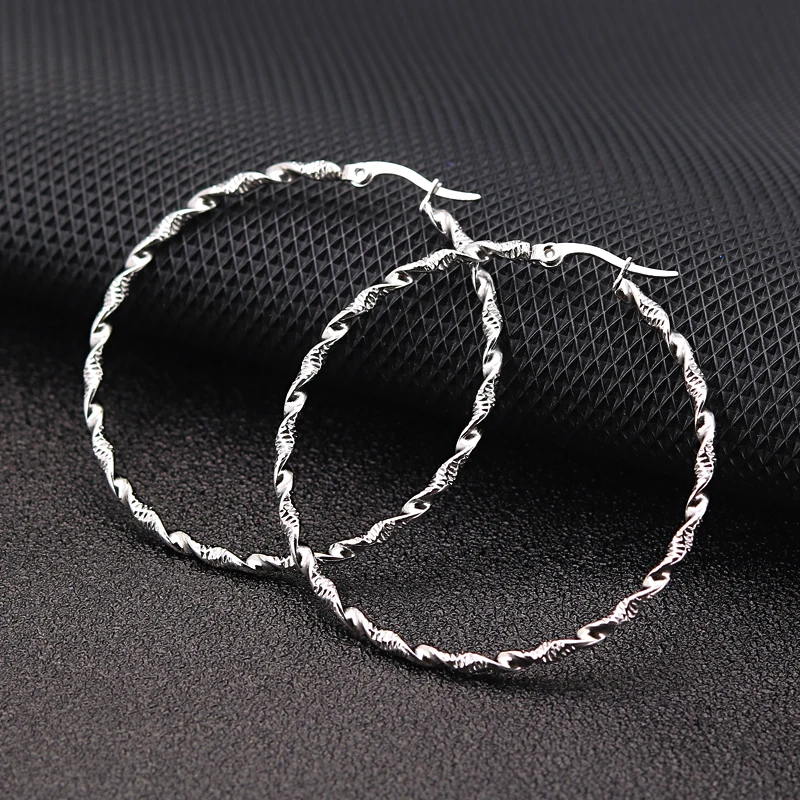 

korean statement snake warp circle hoop earrings 18k gold plated huggie long earrings polynesian for women jewelry, Silver color