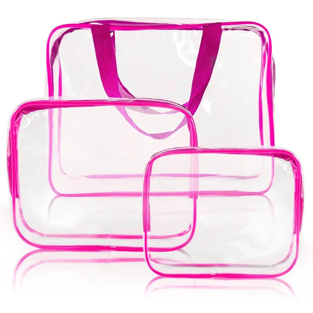 

NANA 2020 3Pcs Clear Cosmetic Bag Air Travel Plastic Toiletry Pouch, Water Resistant Packing Cubes with Zipper Closure and Carry, Customized color