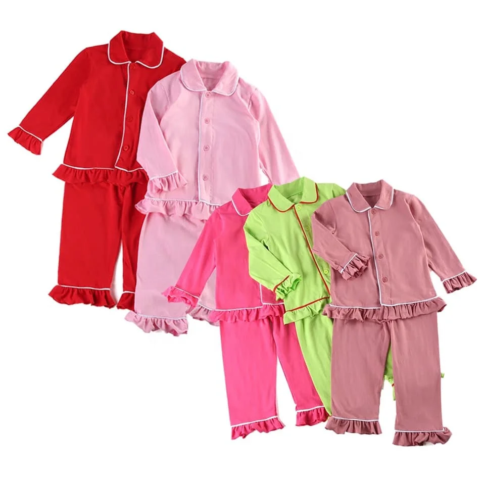

2020 pyjamas Stock long sleeve 100% cotton kids sleepwear set buttons up children toddler blank christmas girl kids pajamas