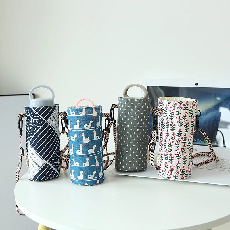 

Canvas Water Bottle Sleeve Bag Simple Portable Milk Tea Thermos Cup Holder, 8 color