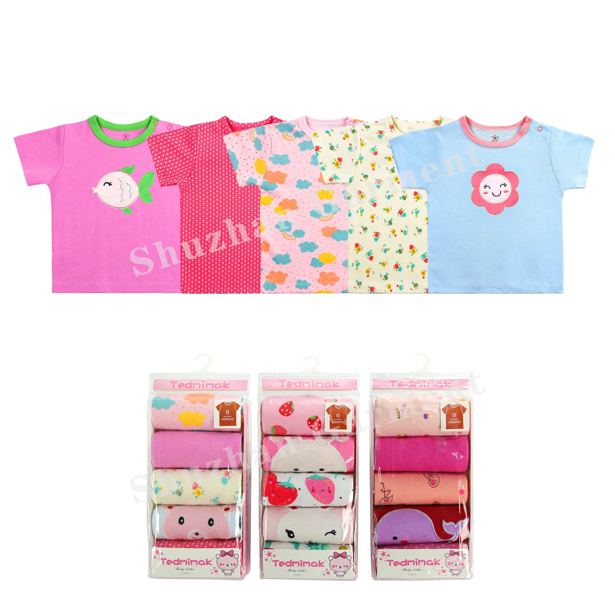 

baby T shirt animal cartoon colorful printed short sleeve for toddler newborn infant clothes 100% cotton, Mixed colors