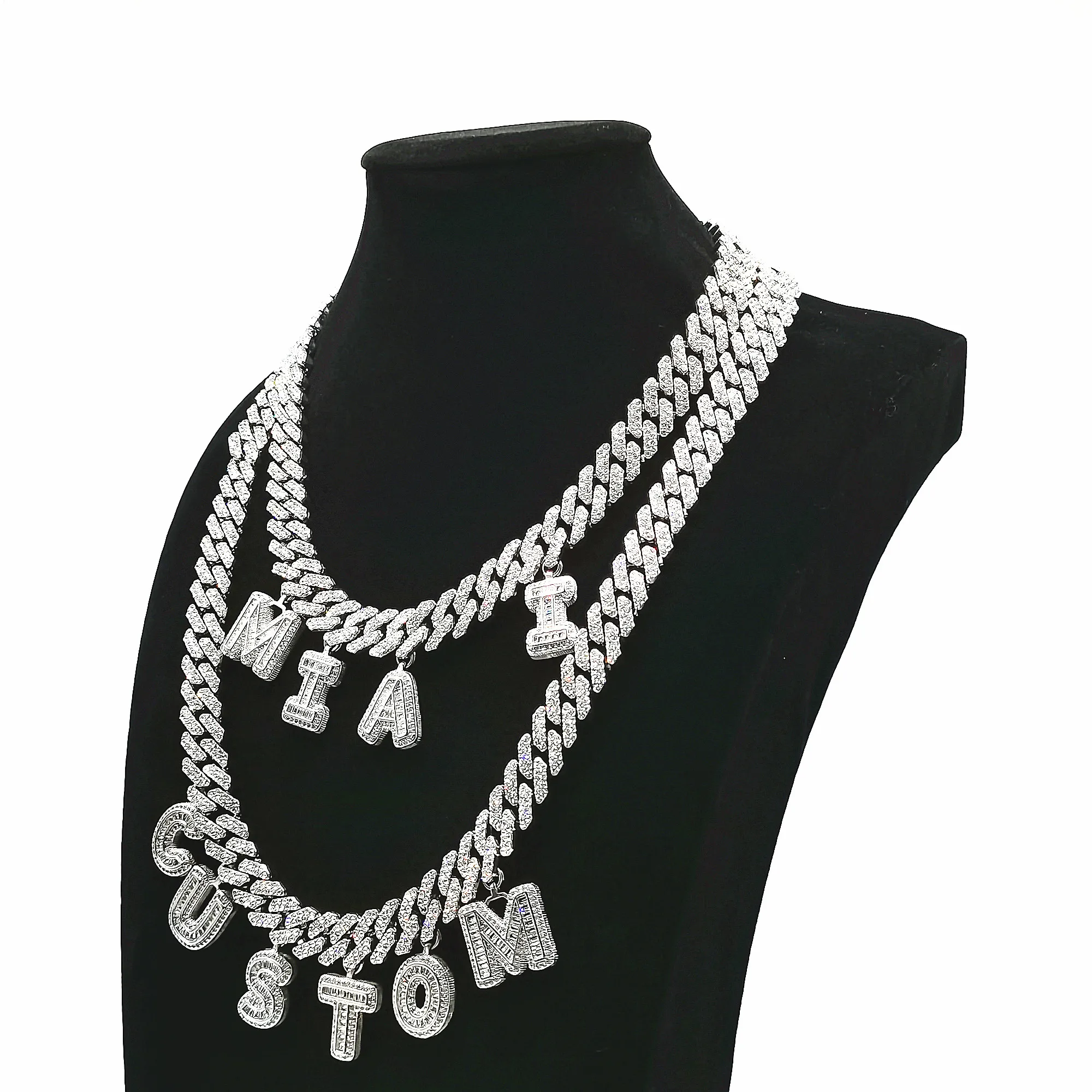 

Custom Fashion Letter Jewelry Shiny CZ Splicing Alphabet Name Pendant Necklace, Customized color