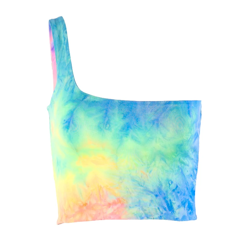 

TIE DYE TANK TOP CROP TOP HALF SHOULDER VEST SUMMER OUTFITS WOMEN SEXY, Customized colors