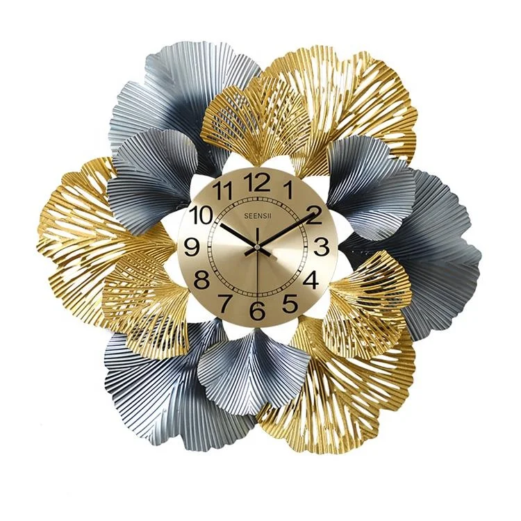 

New Chinese Style Ginkgo Leaves Home Decorative Handmade Luxury Interior Design Reloj De Pared, Gold