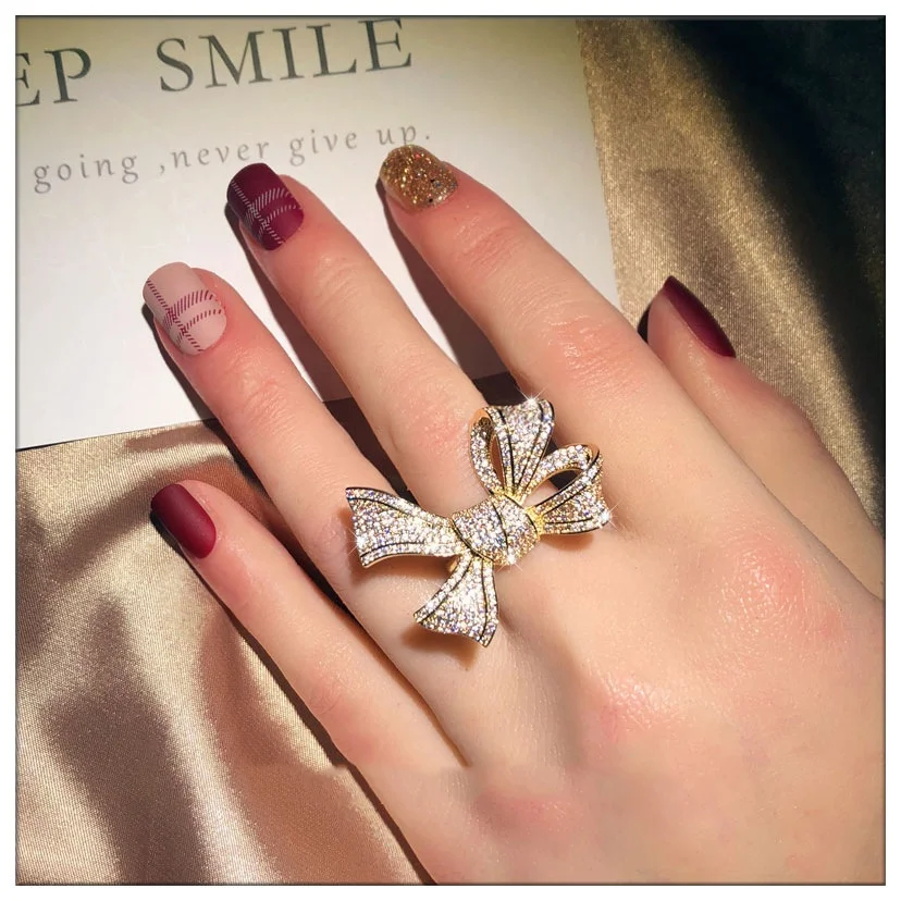 

European and American fashion tide bow exaggerated open ring female temperament personality women index finger ring accessories