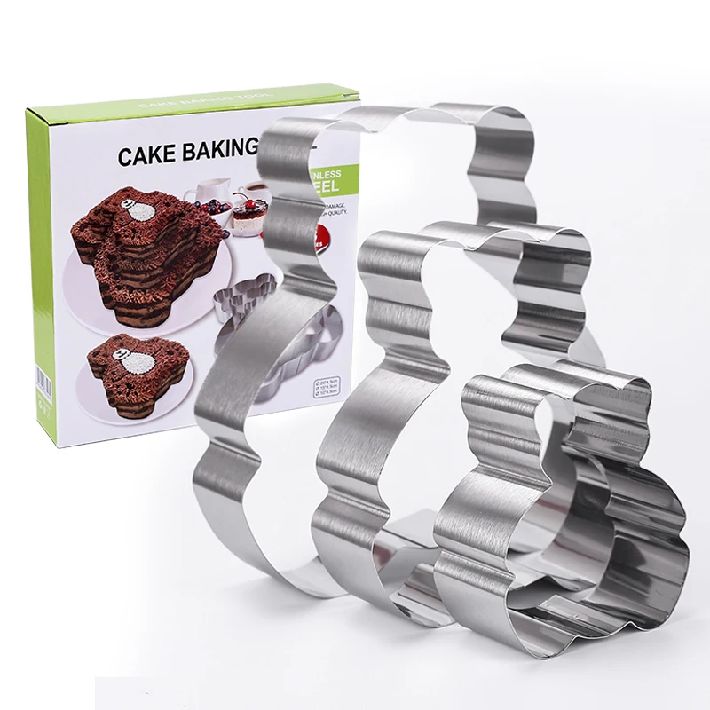 

Baking Tools Nonstick Stainless Steel Bear Shape Cake Cutter Metal Mousse Cake Ring Set 3