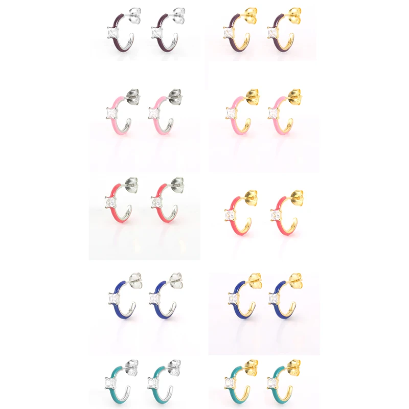 

ROXI Summer Colorful Enamel C-shape Zircon Earrings Creative Fashion Hoop Earrings Jewelry Women