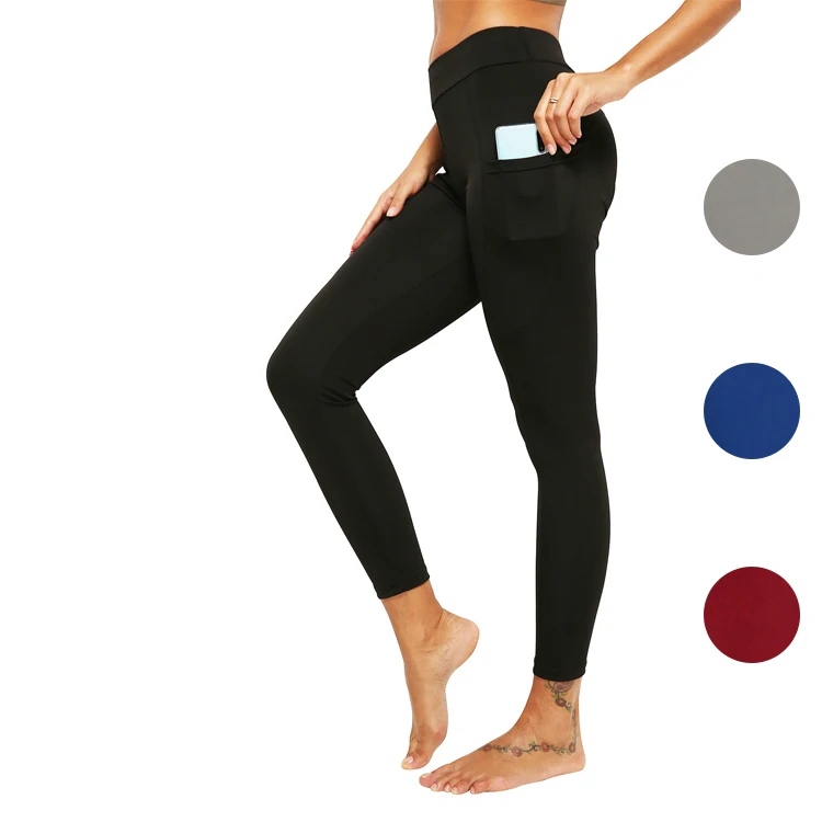 

2021 Custom seamless black breathable women stretch compression leggings pants with pockets, Multi color