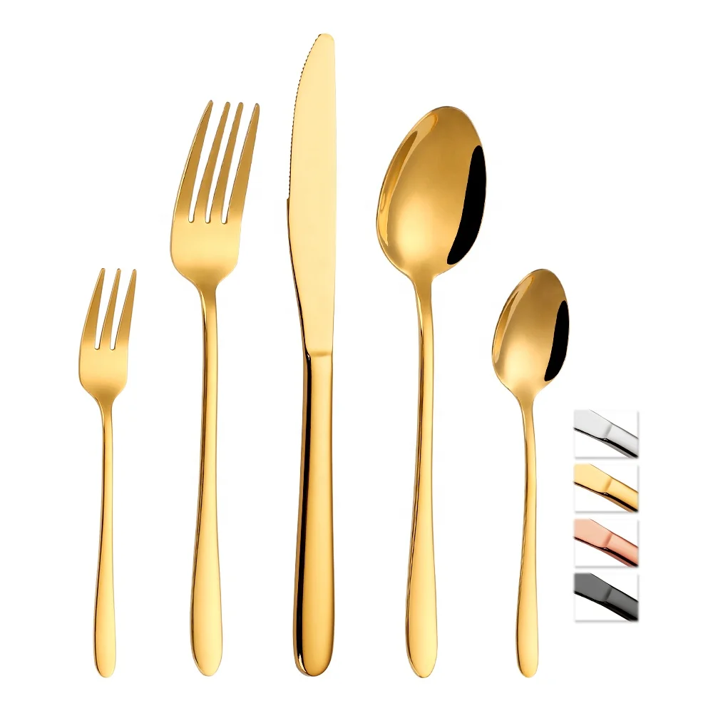 

Amazon Hot Sale Wedding Stainless Steel Gold Cutlery Set Spoon Fork And Knife gold Matted Cutlery flatware Set, Silver, gold, rose gold, black