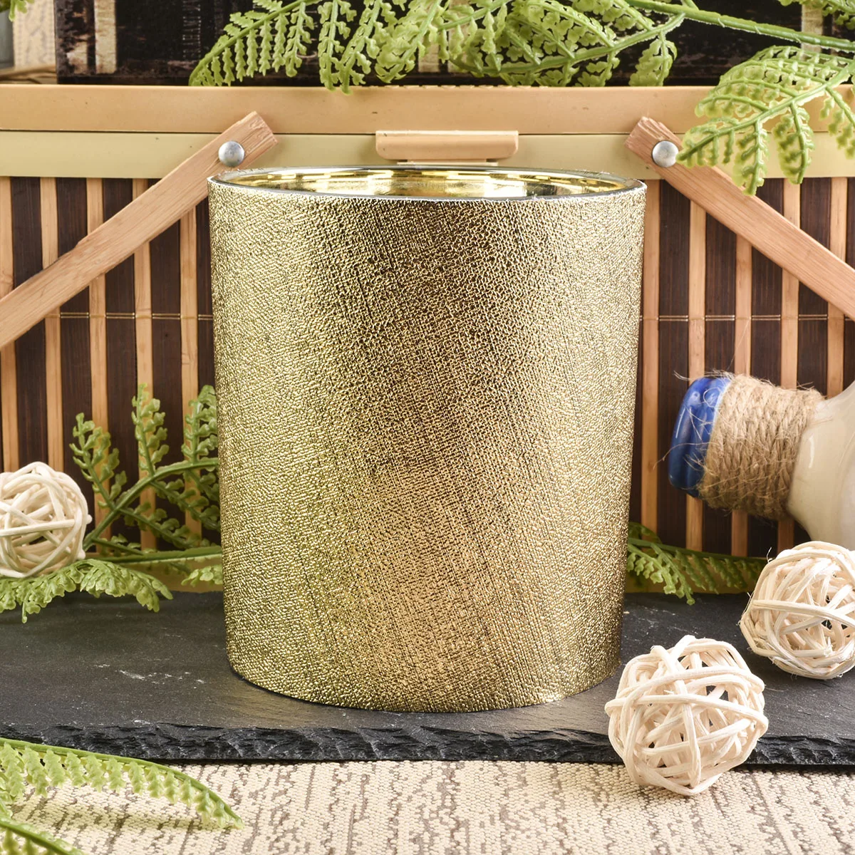 gold leather glass candle holder