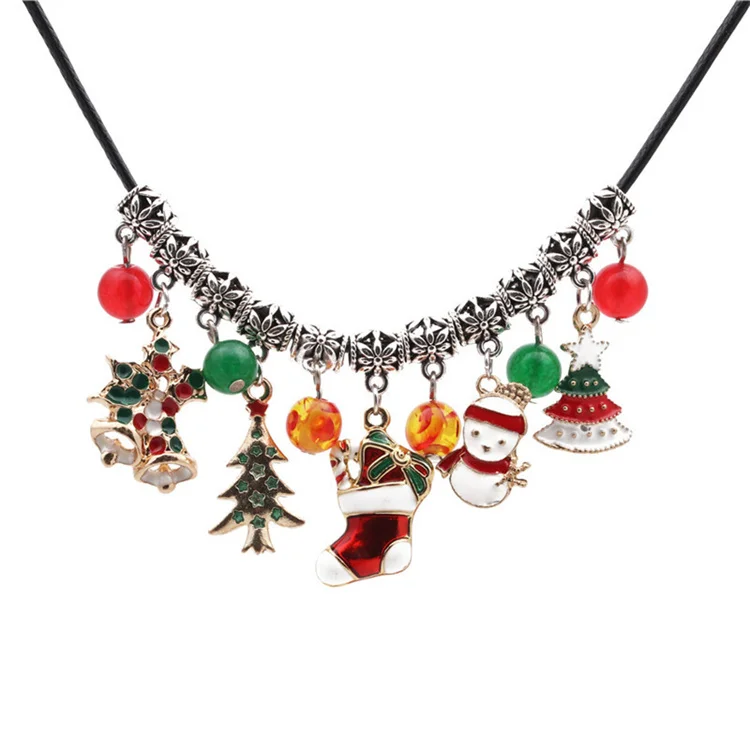 

European And American Trend Christmas Tree Clavicle Chain Necklace Agate Beads Diy Pendant Snowman Necklace, Picture shows