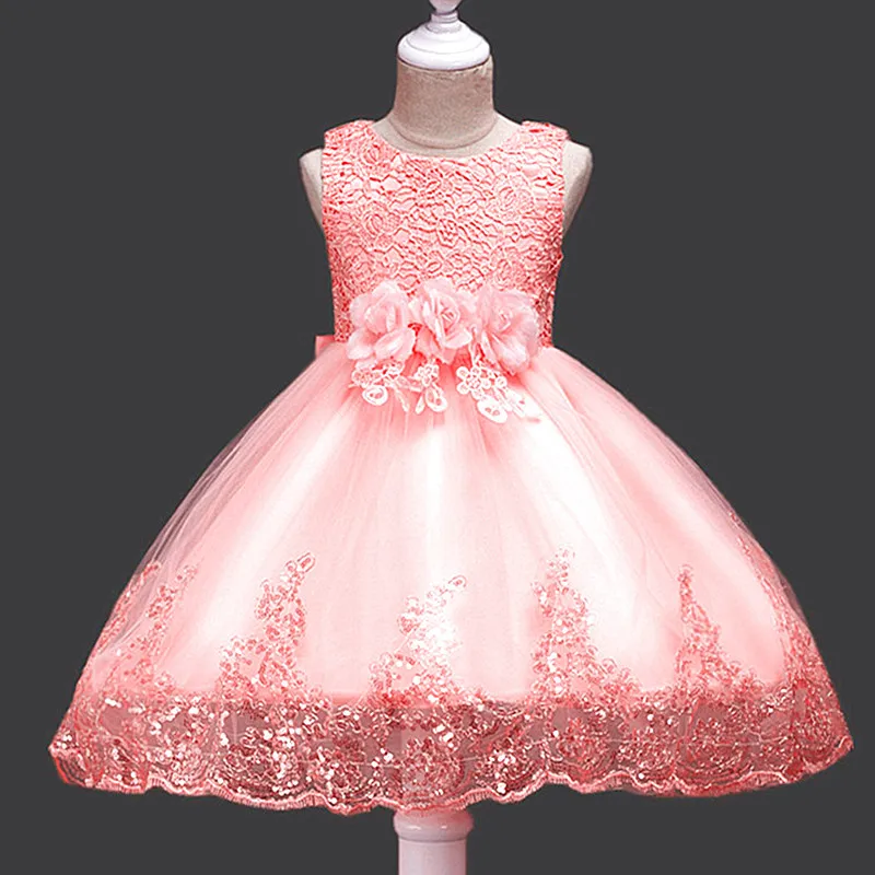 

S0220A New products girls white lace bowknot flower girl princess dress baby one year dress birthday dress