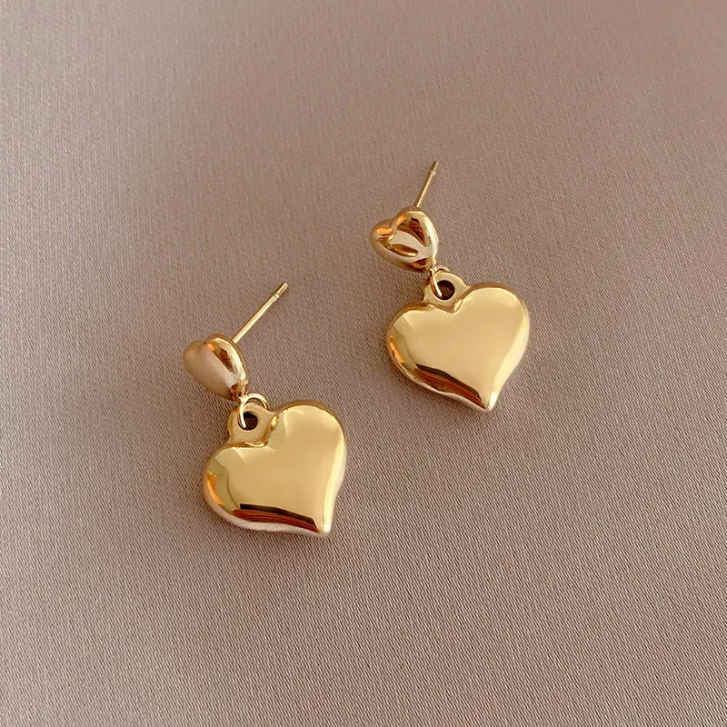 

Stainless Steel Smooth Heart Shape Drop Earrings 18K Gold Plating No Fade Waterproof Titanium Steel Heart Earrings
