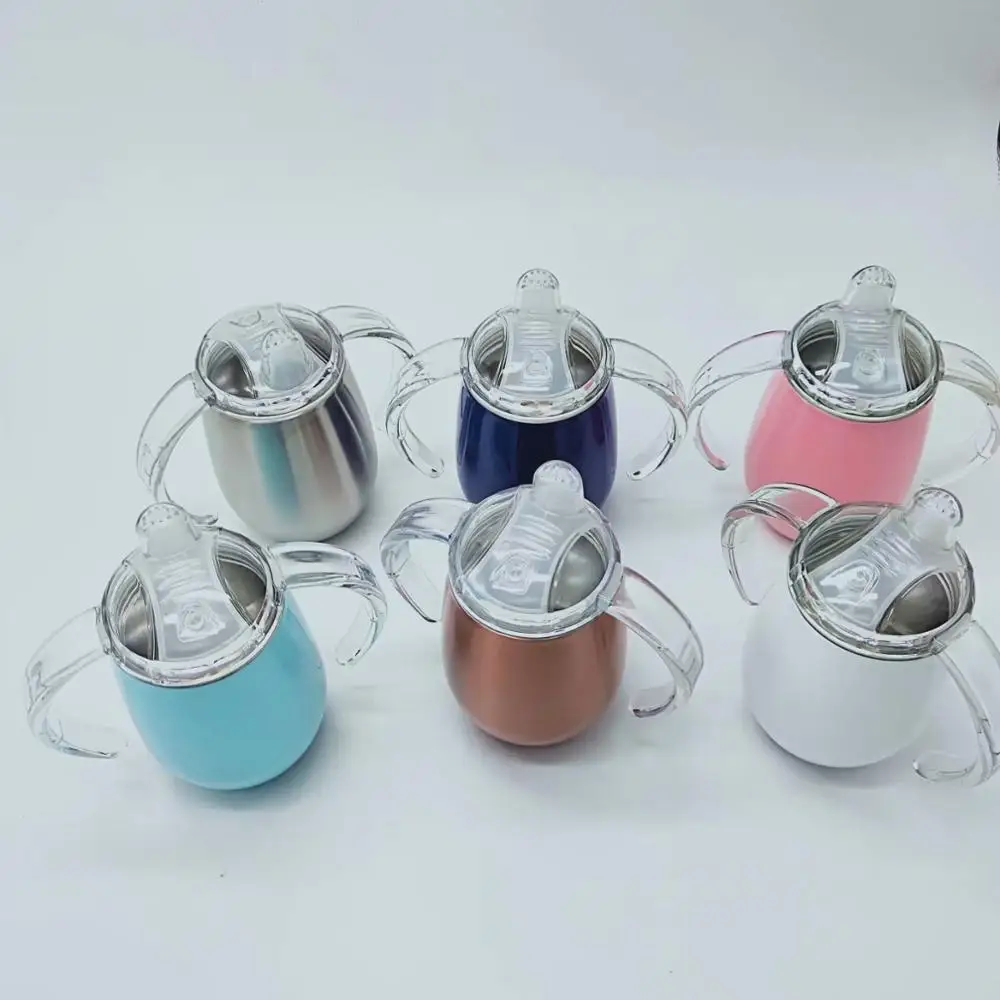 

H231 Insulated Vacuum Tumbler Eggshell Shape Baby Children Sippy Cups With Handle Solid Colour Stainless Steel Bottle, Multi colour