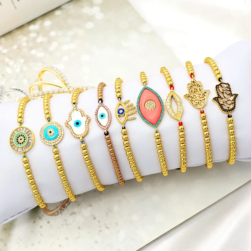 

18K gold plated cz jewelry Turkish evil eyes rope adjustable women bracelet charm bangle