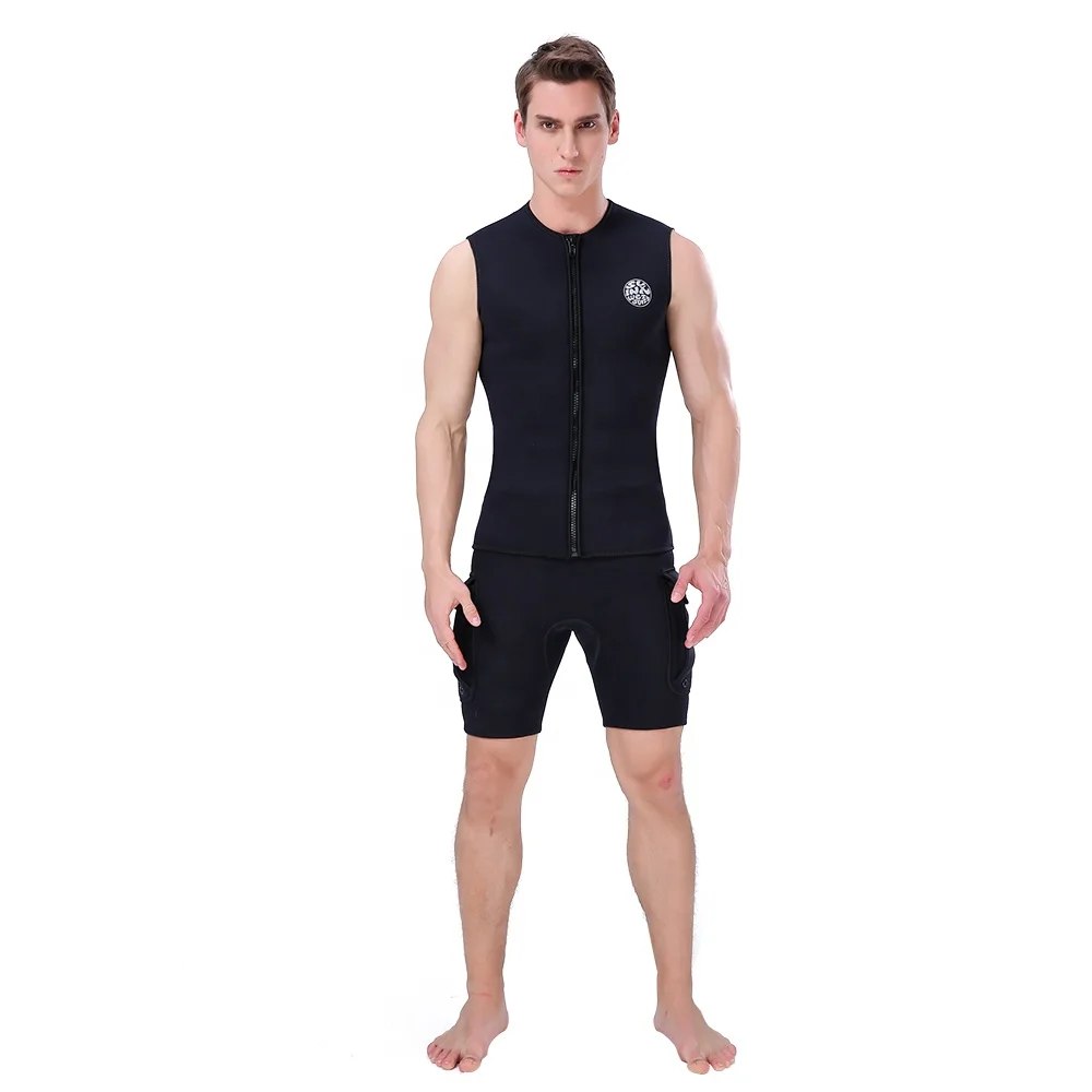 

Mens Wetsuit Top 2MM Neoprene Vest Front Zipper UV Protection Sleeveless Workout Top Diving Surfing and Canoeing, Black