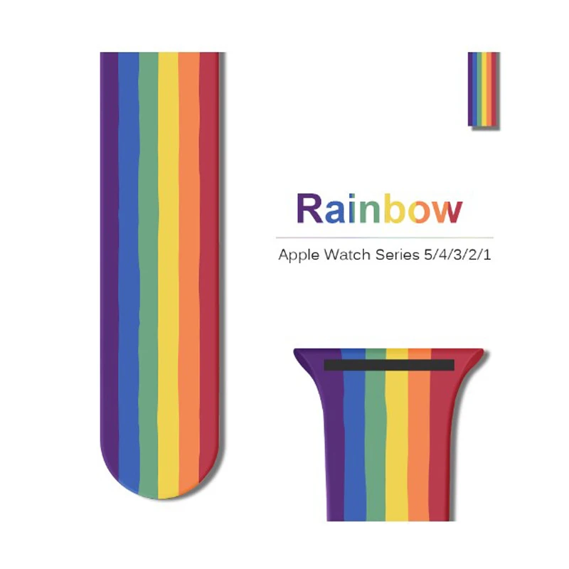 

New Rainbow strap Silicone Sports Band for Apple Watch 5 4 3 2 1 38MM 40MM 42MM44MM rubber strap bracelet bands