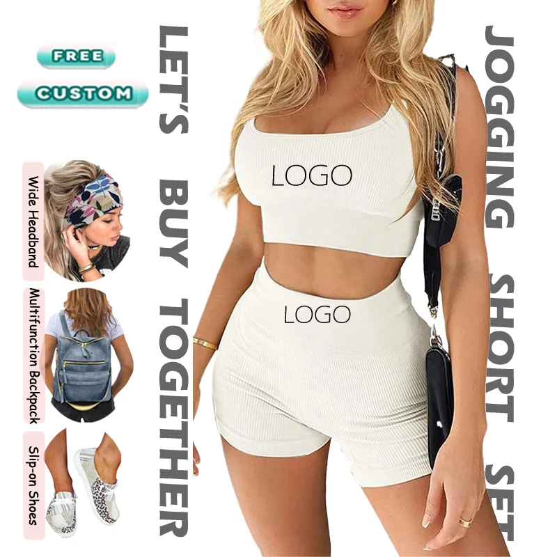 

2022 New Arrivals Summer Outfits Two Piece Jogger Biker Shorts Set 2 Piece Set Women, As pictures