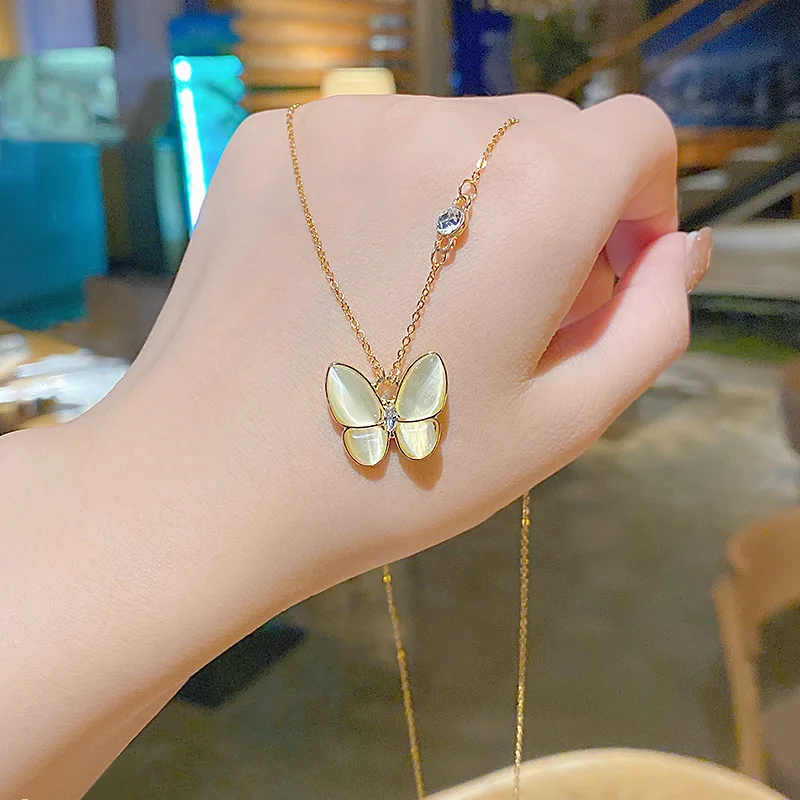 

Butterfly Necklace 14K Gold Plated Butterfly Charm Necklace Opal Pendant Stainless Steel Chain Wedding Gifts Butterfly Necklaces