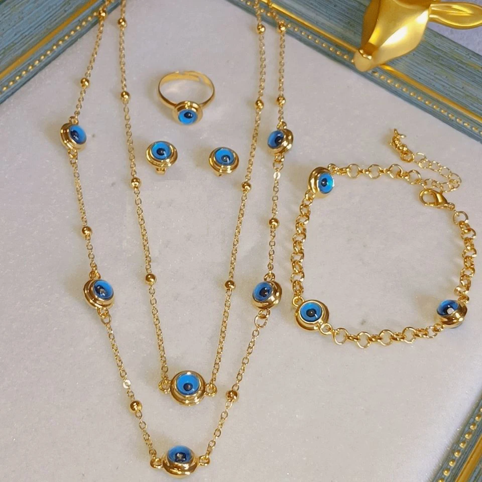

Stainless steel Hot Sale Trendy 18k Gold Plated evil eyes necklace Blue Evil Eyes Pendant Necklace Women Fashion Jewelry Sets
