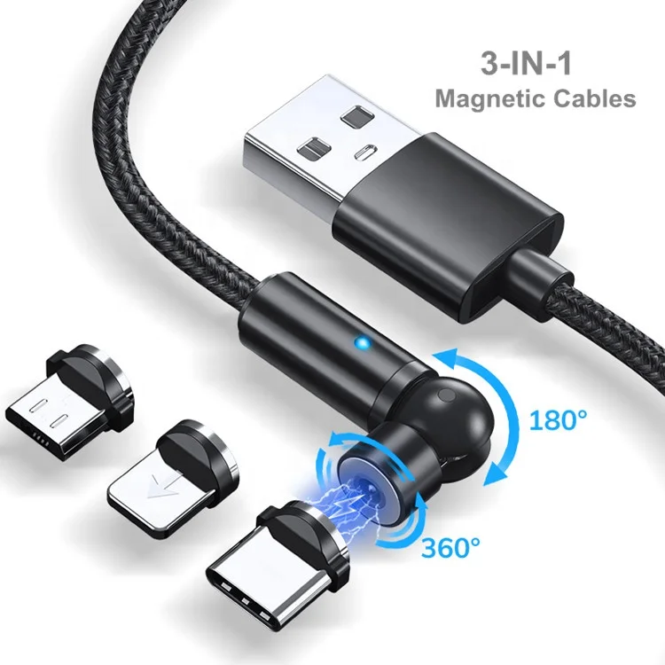 

540 degree rotating Magnetic cable Wholesale cheap price on stock usb fast charge cable for micro/iphone / Type C, Black/red/blue