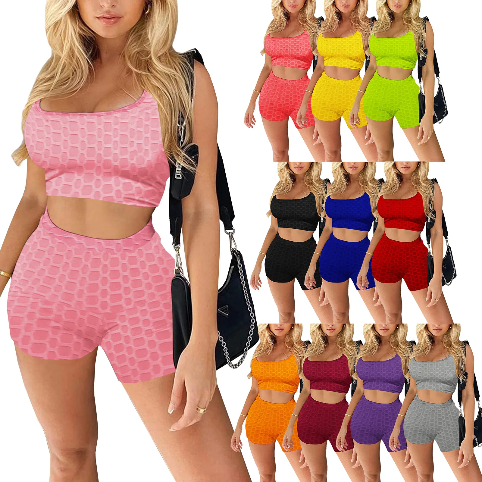 

Foma 4262 Jacquard super elastic yoga sports vest and shorts set two piece short sets women 2021, As picture