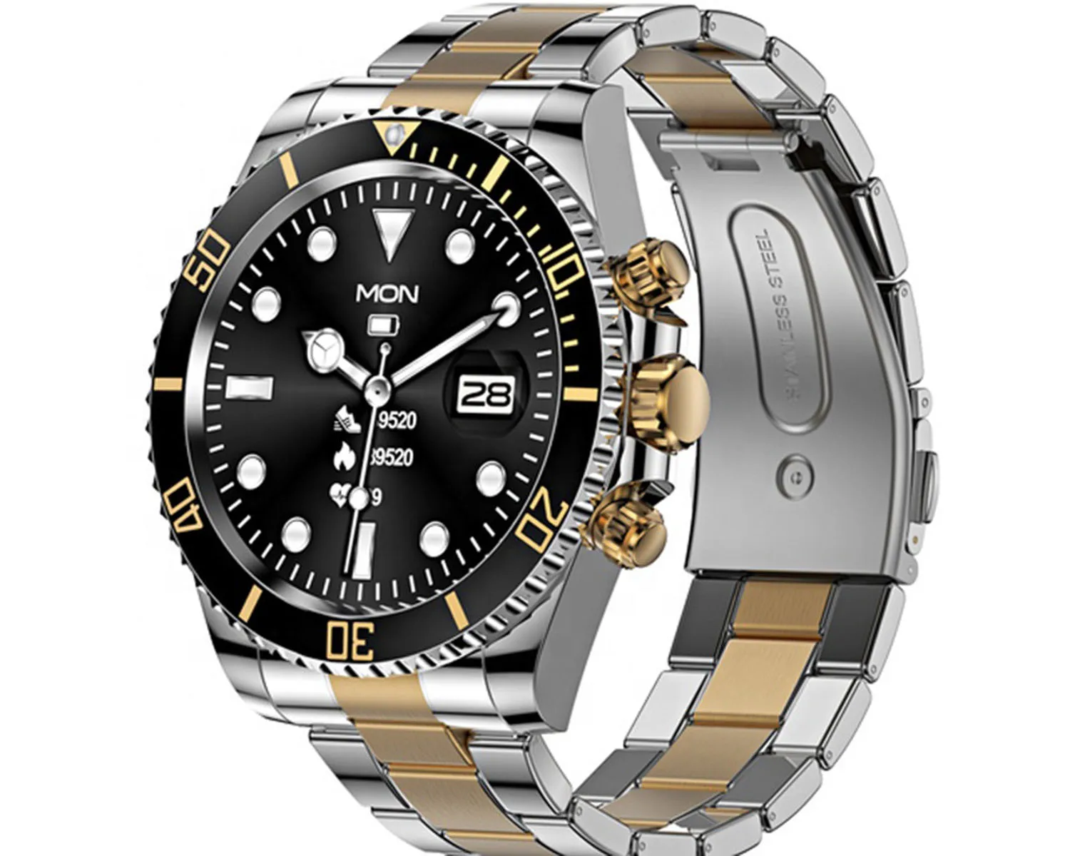 

A AW12 Smartwatch Stainless Strap Sports Blood Pressure Tracker Mechanical Watch Face Rotatable Dial AW12