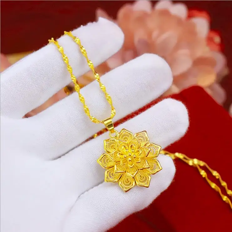 

Fashion Women's Necklace 24K Gold Flower Pendant Clavicle Necklace for Wedding Anniversary Jewelry Luxury Gold Jewelry Gifts