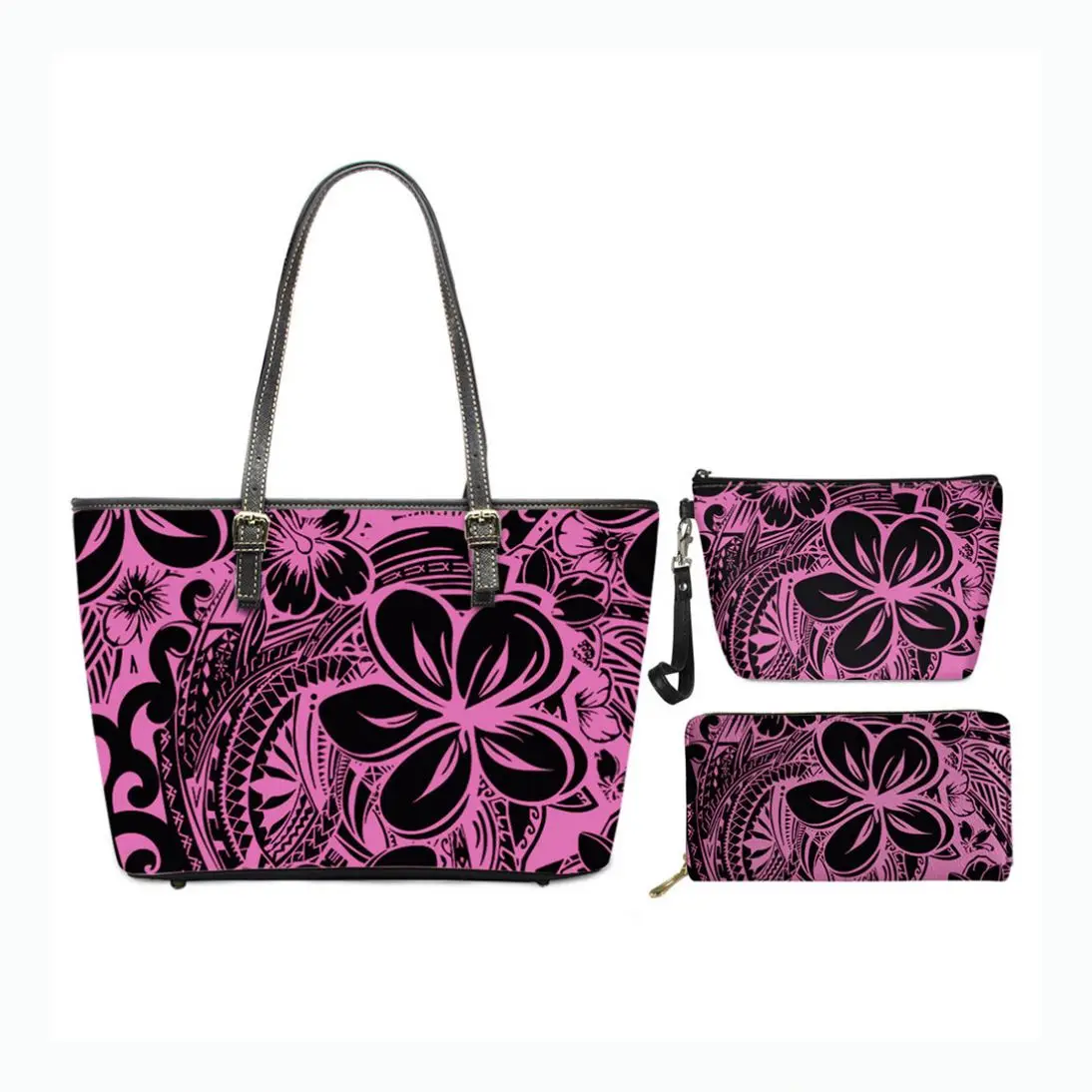 

Wholesale Handbags Retro Polynesian Hawaiian Plumeria Print Trendy Handbags For Women Customized 3PCS Ladies Bags Handbags Set, Customized color