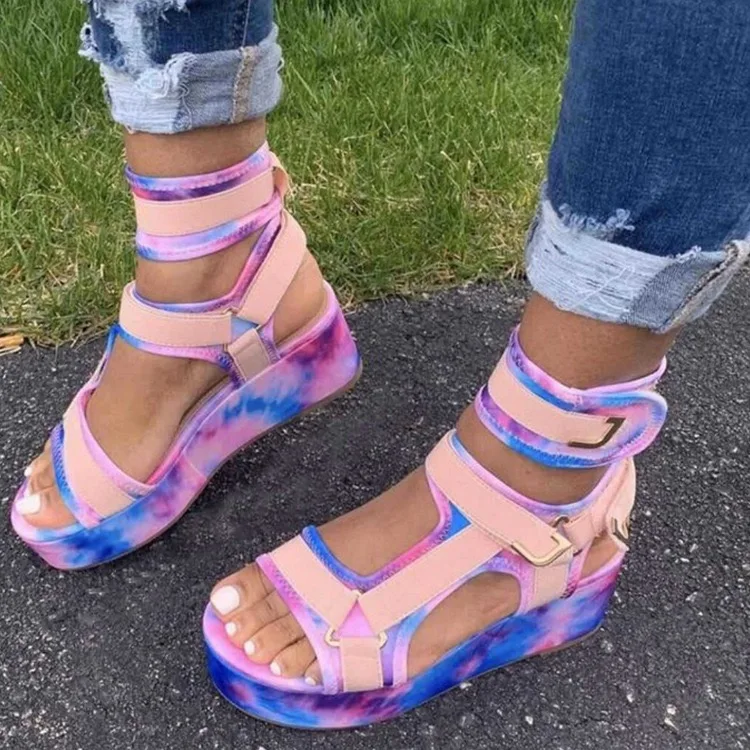 

best selling women summer shoes ladies platform sandals cheap wholesale high quality wedge sandals for women, Black,blue,green,orange pattern,orange,pink snake,pink,yellow