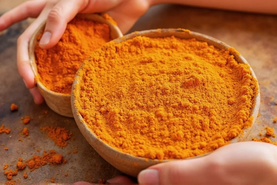 Glass spice jars containing various red curry powders with heat level indicators