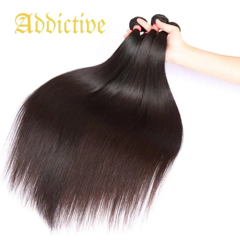 

2022 Addictive 28 30 inch 3 Bundles Indian Hair Weave Bundles Straight 100% Human Hair Extension Grade 10A Remy Free Shipping