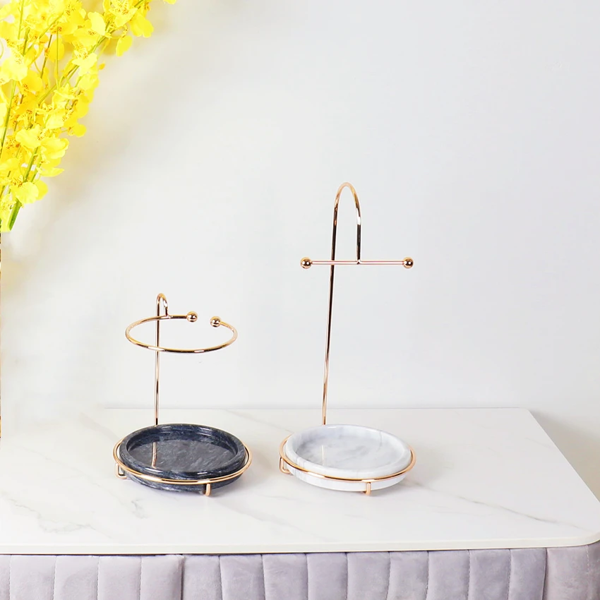 

Home Decor Luxury White And Black Marble Jewelry Display Rack Multifunctional Cosmetics Ring Necklace Storage, Black and white
