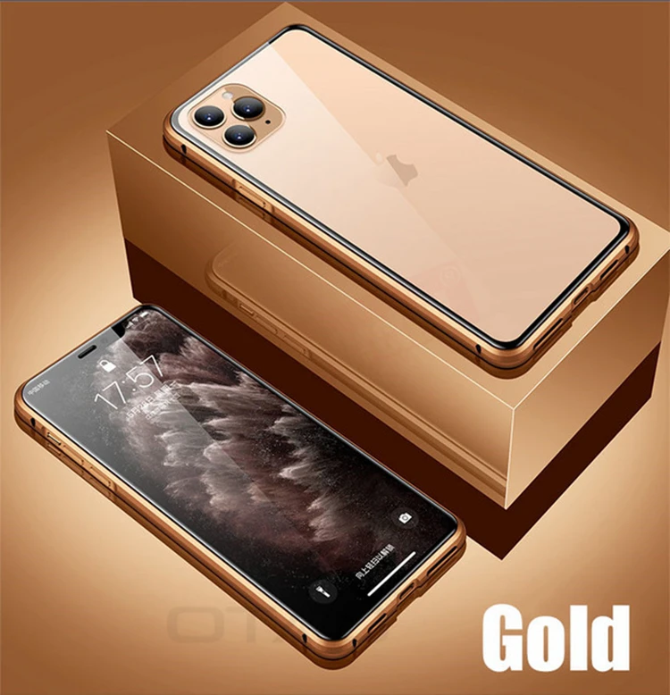 OTAO Double Sided 9H Tempered Glass Mobile Phone Shell For iPhone 11 Pro MAX XS XR X Metal Case Mgnetico Magnet Back Cover Coque